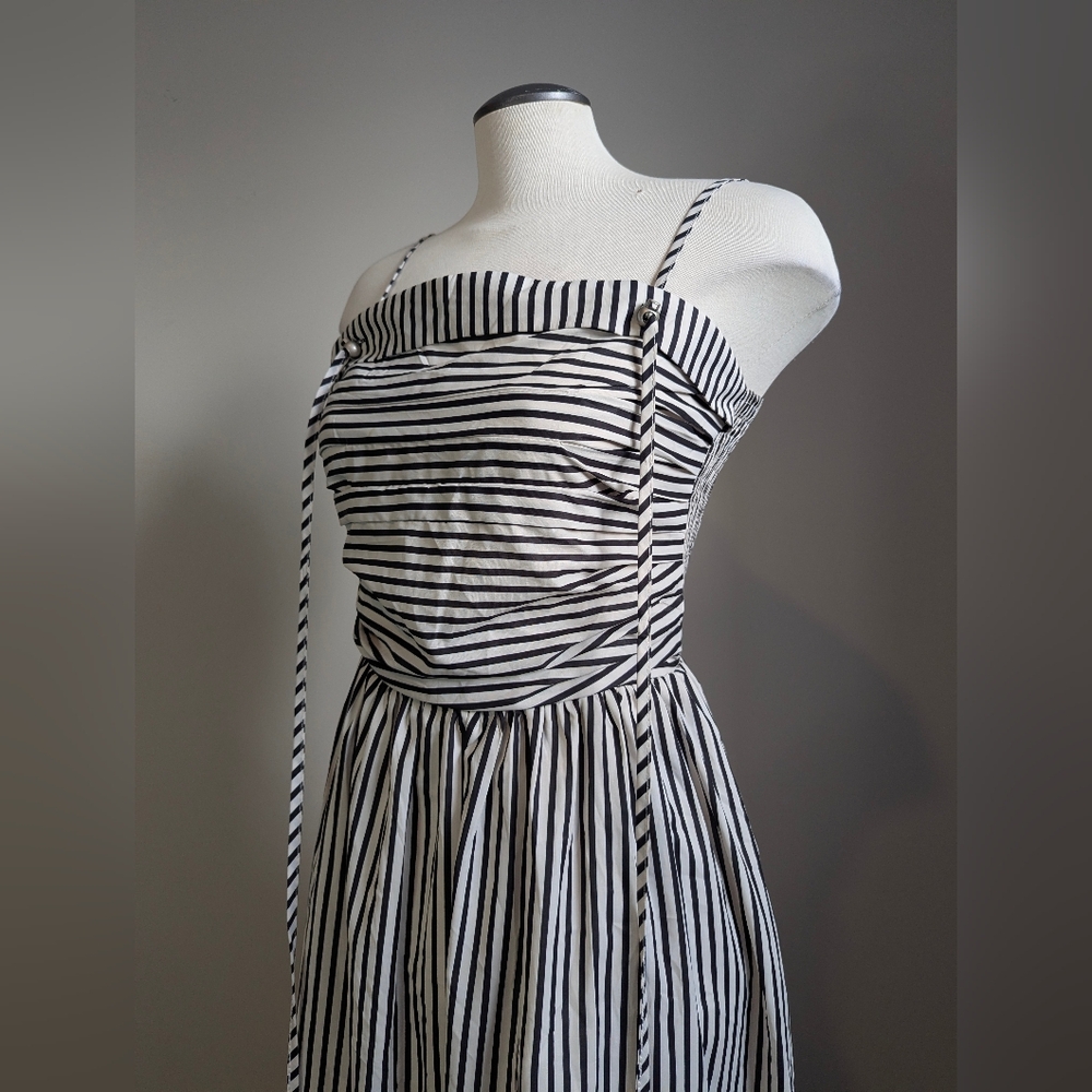Monochrome Striped Strapless Dress Summer Resort Vacation Maxi Versatile Multi